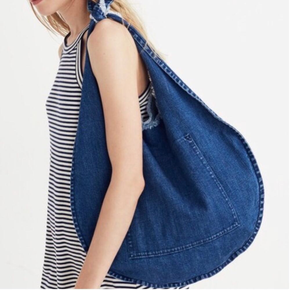 Madewell 🌿Denim Knotted Tote Bag Frayed Edge Hobo Slouchy Shoulder Bag